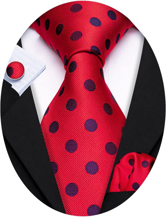 Men'S Tie Set Polka Dot Handkerchief Cufflinks Plaid Fashion Neckties Wedding Business