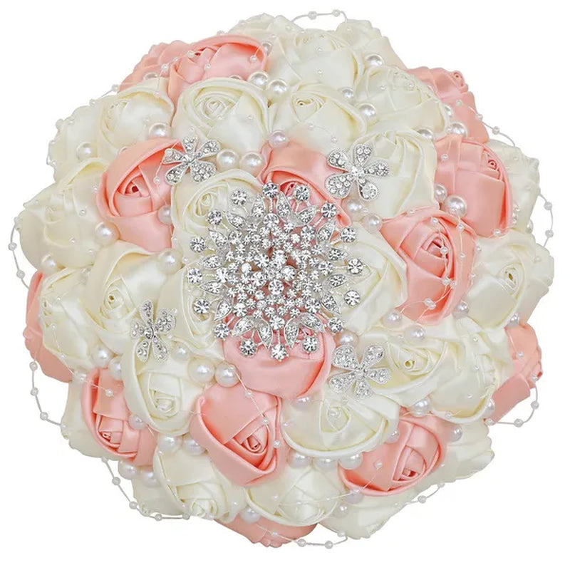 21CM Silk Rose Pearl Rhinestone New Style Bridal Bouquet Wedding Supplies Diamond Brooch Bouquet Bridesmaid Holding Flowers