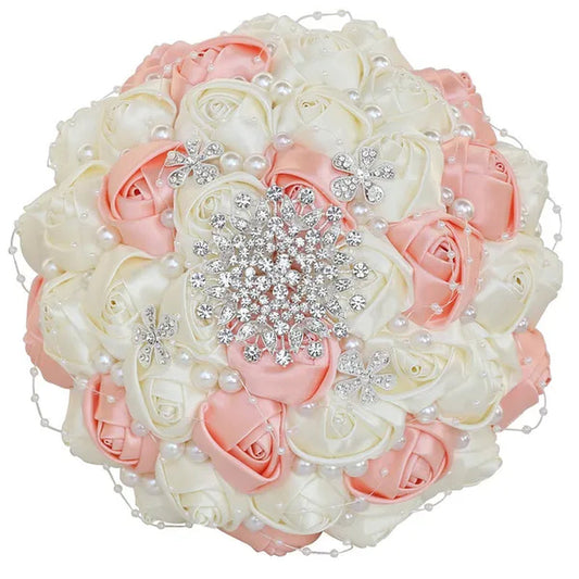 21CM Silk Rose Pearl Rhinestone New Style Bridal Bouquet Wedding Supplies Diamond Brooch Bouquet Bridesmaid Holding Flowers
