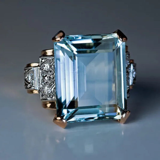Classic Luxury Fashion Blue Gemstone Square Cut Gold Princess Elgant Lady Finger Ring Engagement Ring for Women Party Fine Jewelry Gift