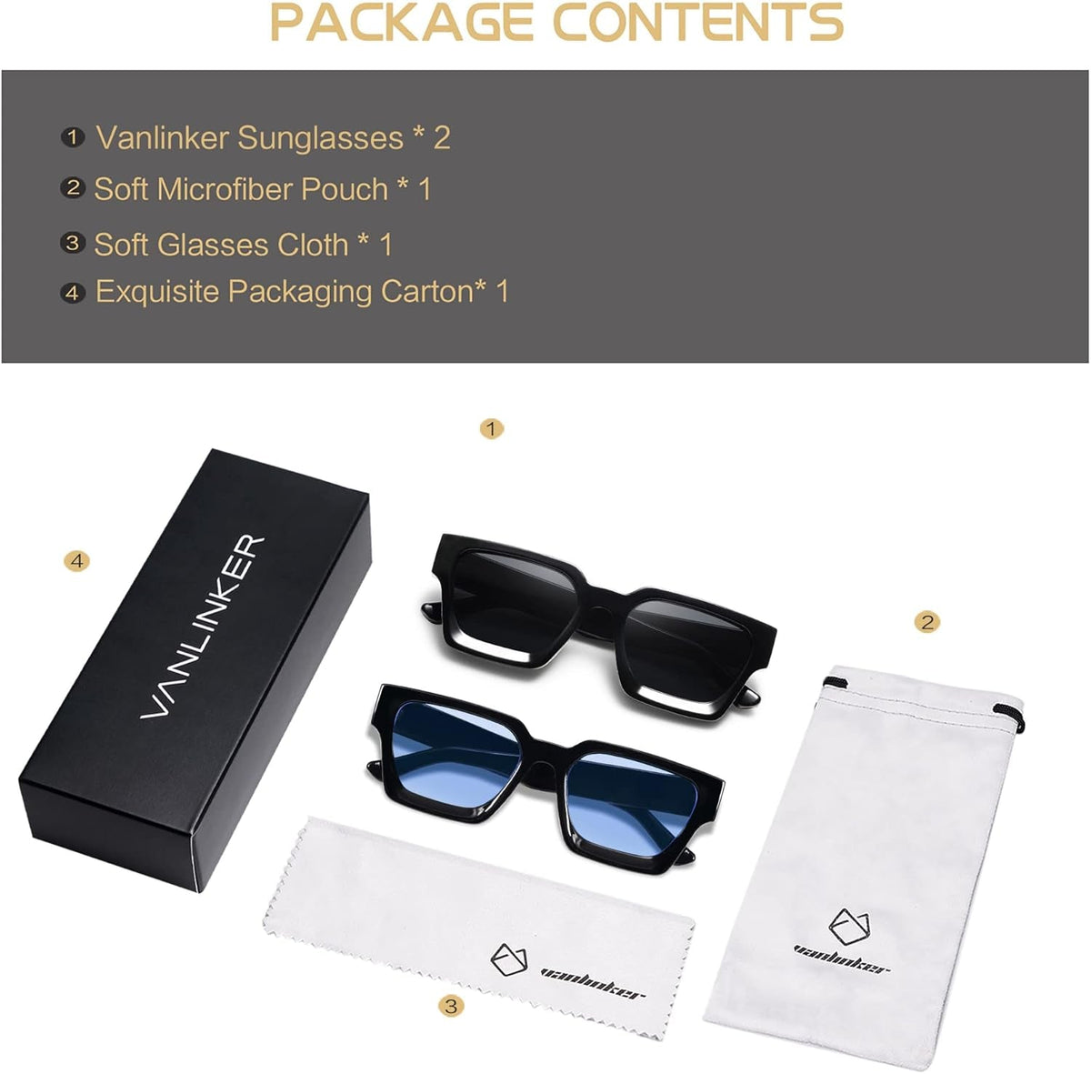 Thick Square Sunglasses for Men Women Retro Chunky Rectangle Shades UV400 Protection VL9731