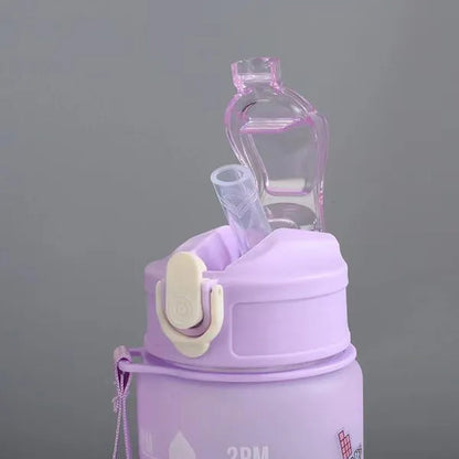 Water Bottle With Time Marker & Straw, 900ML/2000ML Large Capacity Motivational Leakproof Plastic Water Jug For Fitness Gym School Outdoor Travel Work Camping Hiking Hunting Fishing To Ensure You Drink Enough Water Daily