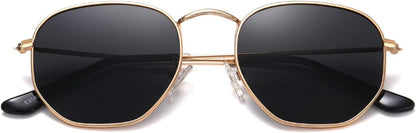Polarized Hexagon Sunglasses for Women Men Polygon Square Sun Glasses UV400 Protection Metal Frame