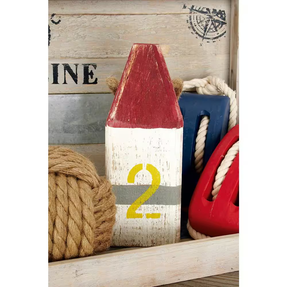 Multi Colored Wood Buoy Sculpture with Rope Accents (Set of 4)