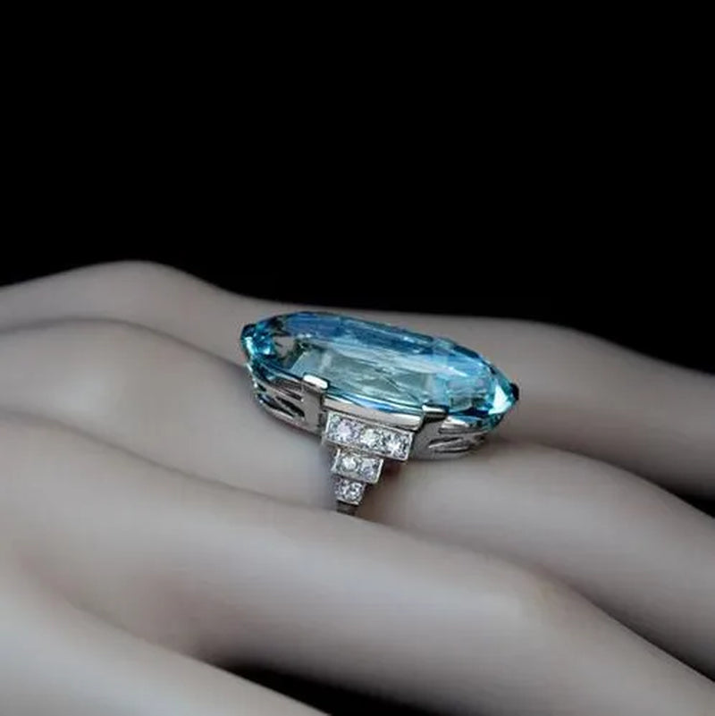 Exquisite and Fashion 925 Sterling Silver Sea Blue Topaz Ring Elegant Vine Ring Diamond Jewelry Cocktail Party Accessory Christmas Annviersary Gift Proposal Engagement Wedding Band Rings for Women US Size 5-10