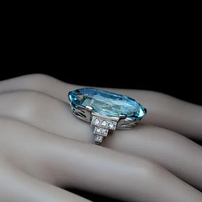 Exquisite and Fashion 925 Sterling Silver Sea Blue Topaz Ring Elegant Vine Ring Diamond Jewelry Cocktail Party Accessory Christmas Annviersary Gift Proposal Engagement Wedding Band Rings for Women US Size 5-10