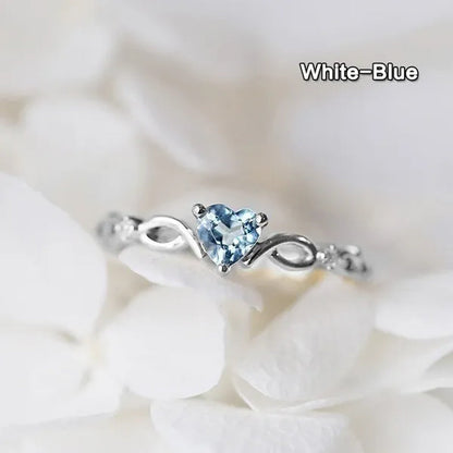 New Yellow Gold/White Gold Plated Engagement Wedding Ring Jewelry Skyblue Heart Shaped Sapphire Diamond Gemstone Rings for Women