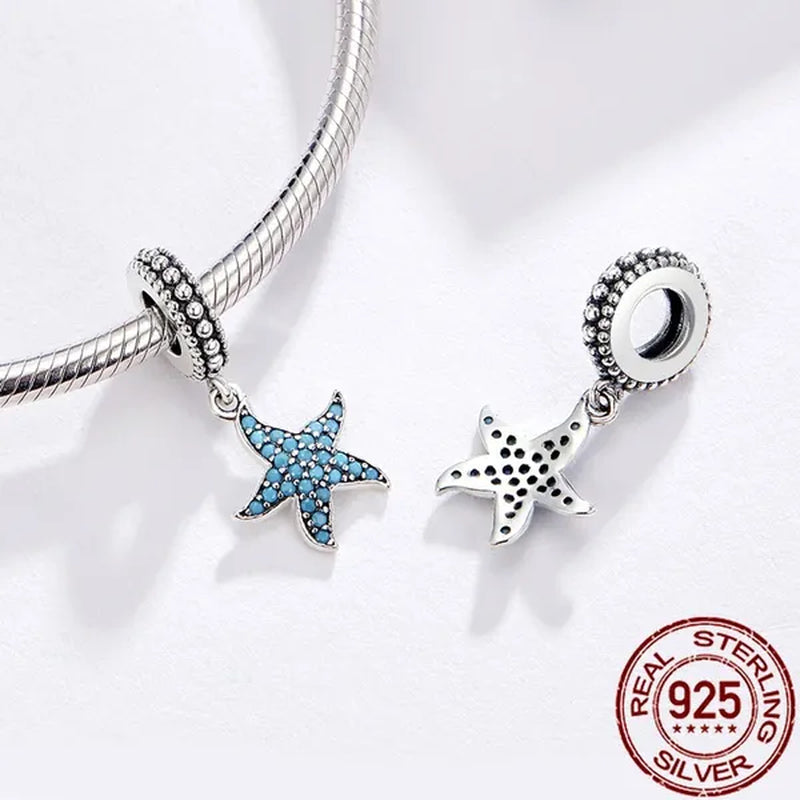Starfish Pendant Charm with AAA CZ 925 Sterling Silver Sea Animals Ocean Charms for Bracelet S925 Jewelry Making DIY