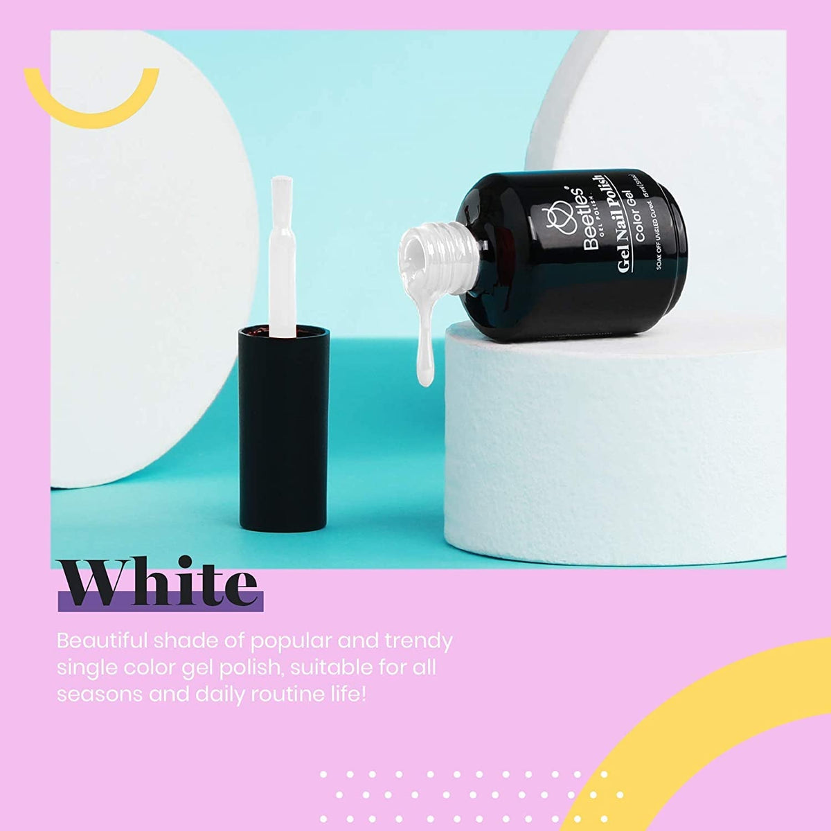 Beetles Gel Nail Polish, 1 Pcs 15ml White Color Soak Off Gel Polish Nail Art Manicure Salon DIY Gel Nail Design Decoration at Home Nail Lamp Needed Nails Minicure Kit Gift