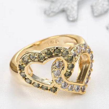 Fashion Jewelry Yellow colour Heart White Topaz Peridot Wedding Set Rings Bridal Sz 6-9