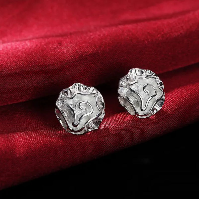 Women's Fashion 925 Sterling Silver Rose Flower Earrings Elegant Necklace Rings Bracelets Bangle Bridal Wedding Jewelry Set