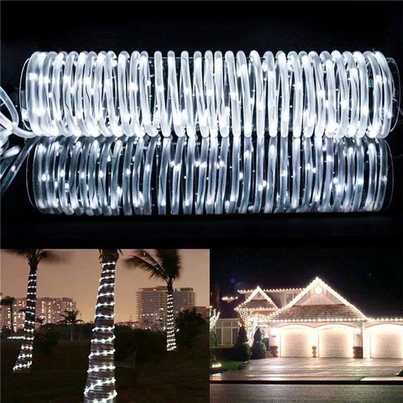 7/12/22/32Meters Solar Powered LED Rope Strip Lights Tube String Lights Garland Fairy Lighting Strings for Outdoor Indoor Garden Christmas Decor
