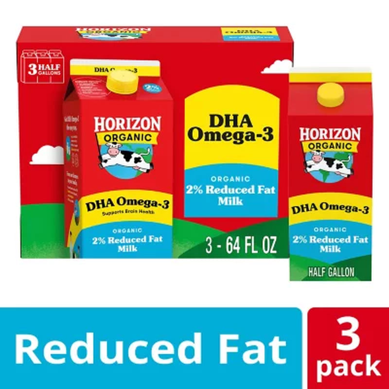 Horizon Organic 2% Reduced Fat Milk with DHA Omega-3 3 Ct.