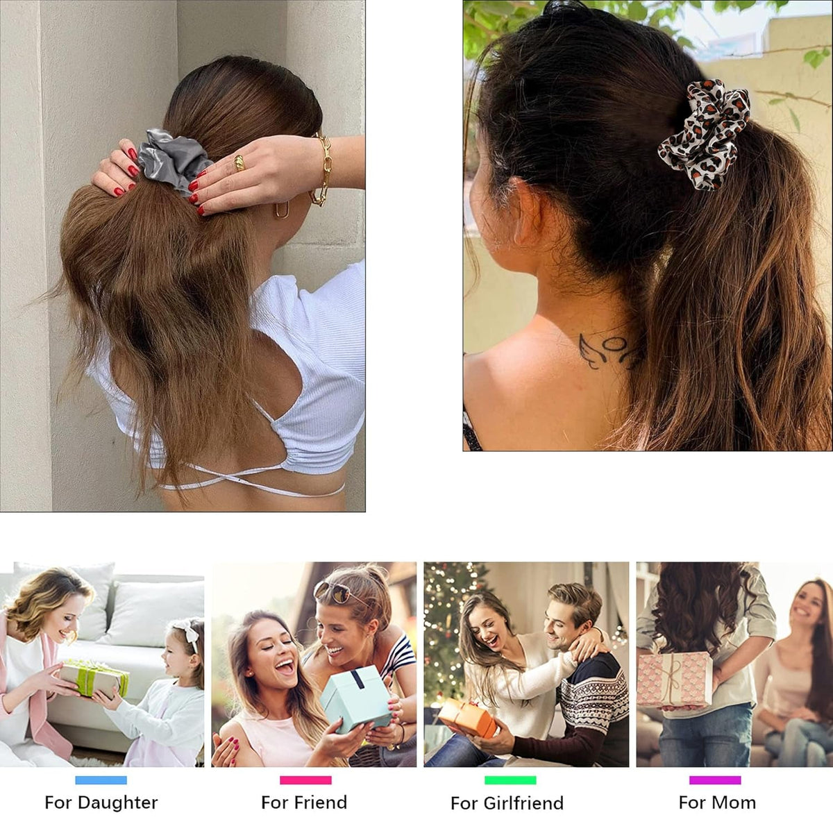 Scrunchies Hair Ties for Girls Women Elastics Bands Ponytail Holder Pack of Neutral Hair Accessories Big Large Scrunchie Cute Hairties for Thick Hair