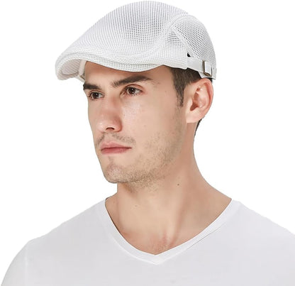Mens Breathable Mesh Summer Hat Adjustable Newsboy Beret Ivy Cap Cabbie Flat Cap