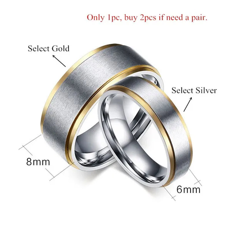 Stainless Steel Gold Edged 2-Tone Brushed Wedding Band Ring Men/Women's Fashion Jewelry