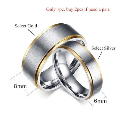 Stainless Steel Gold Edged 2-Tone Brushed Wedding Band Ring Men/Women's Fashion Jewelry