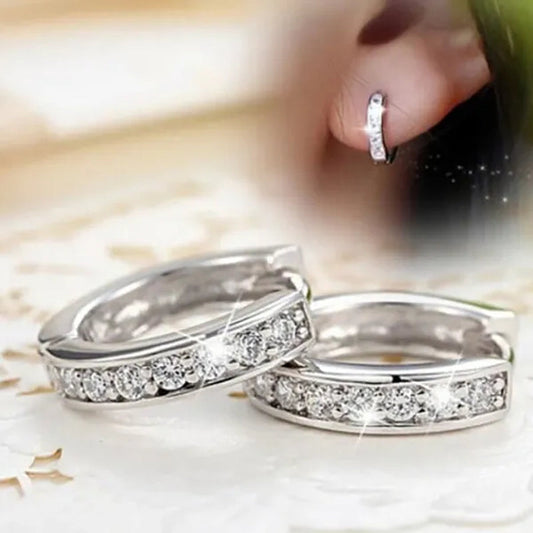 Luxury Elegant Diamond Hoop Ear Stud Earrings for Women Round Wedding Bridal Jewelry