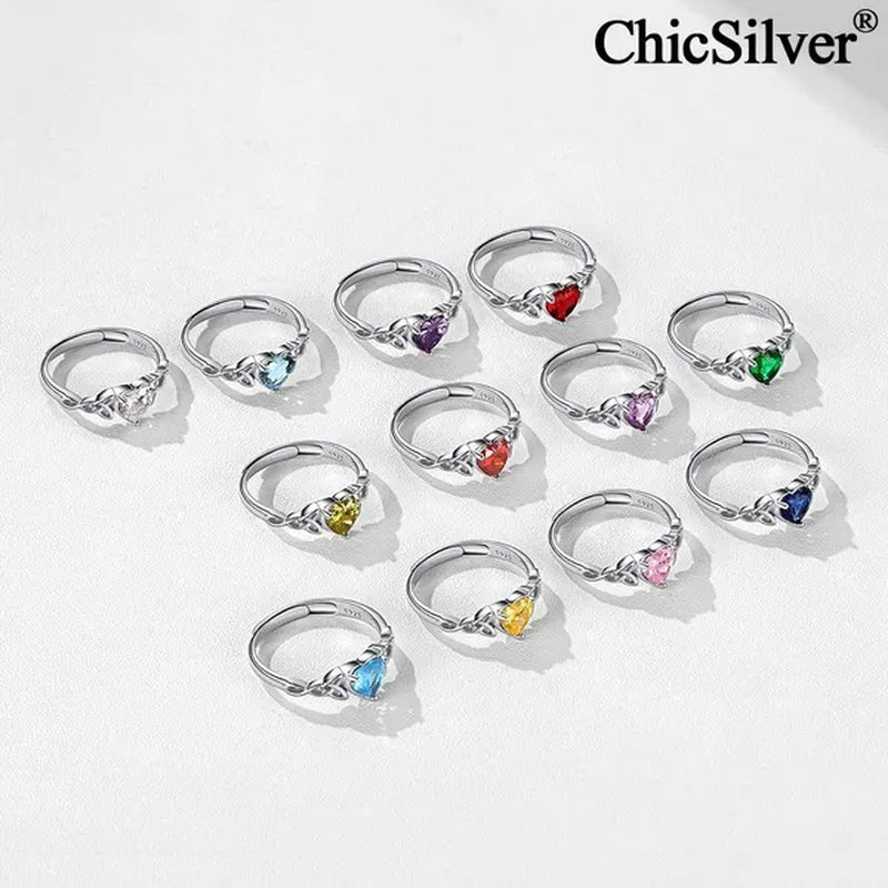 ChicSilver 925 Sterling Silver Rings for Women Gem Stone Heart Celtic Knot 12 Months Birthstone Jewelry for Her