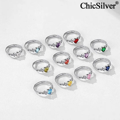 ChicSilver 925 Sterling Silver Rings for Women Gem Stone Heart Celtic Knot 12 Months Birthstone Jewelry for Her