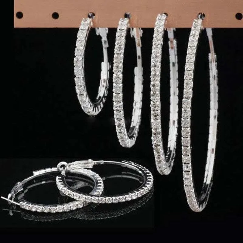 Trendy Big Circle Gold Silver Hoop Earrings Women's Fashion Rhinestone Diamond Round Earrings Party Jewelry