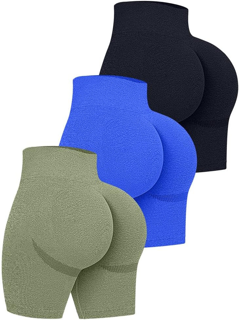 Women'S 3 Piece High Waist Workout Shorts Butt Lifting Tummy Control Ruched Booty Smile Yoga Short Pants