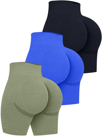 Women'S 3 Piece High Waist Workout Shorts Butt Lifting Tummy Control Ruched Booty Smile Yoga Short Pants
