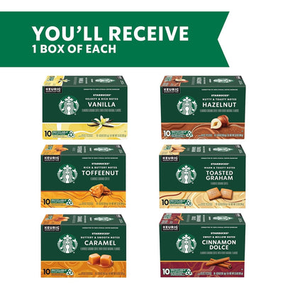 K-Cup Coffee Pods—Flavored Coffee—Variety Pack for Keurig Brewers—Naturally Flavored—100% Arabica—6 Boxes (60 Pods Total)