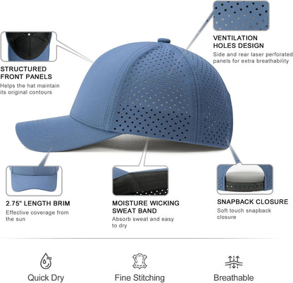 Men Quick Dry Baseball Cap Laser Cut Mesh Ball Curved Brim Snapback Hat