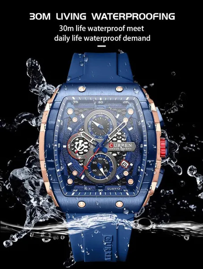 CURREN Mens Watch COOL Large Men's Classical Luxury Sports Design Watches Rubber Strap Waterproof Chronograph Date Quartz Relogios Masculino 8442