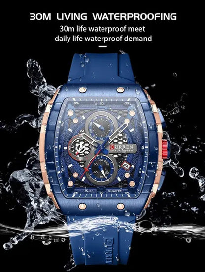 CURREN Mens Watch COOL Large Men's Classical Luxury Sports Design Watches Rubber Strap Waterproof Chronograph Date Quartz Relogios Masculino 8442
