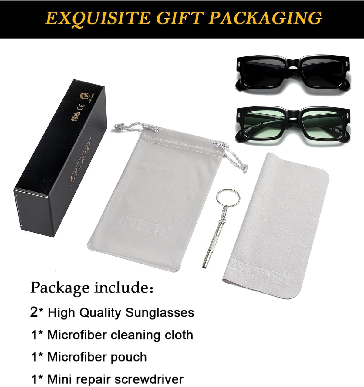 Square Frame Sunglasses for Women Men Trendy Chunky Rectangle Sun Glasses Black Shades UV400 Protection
