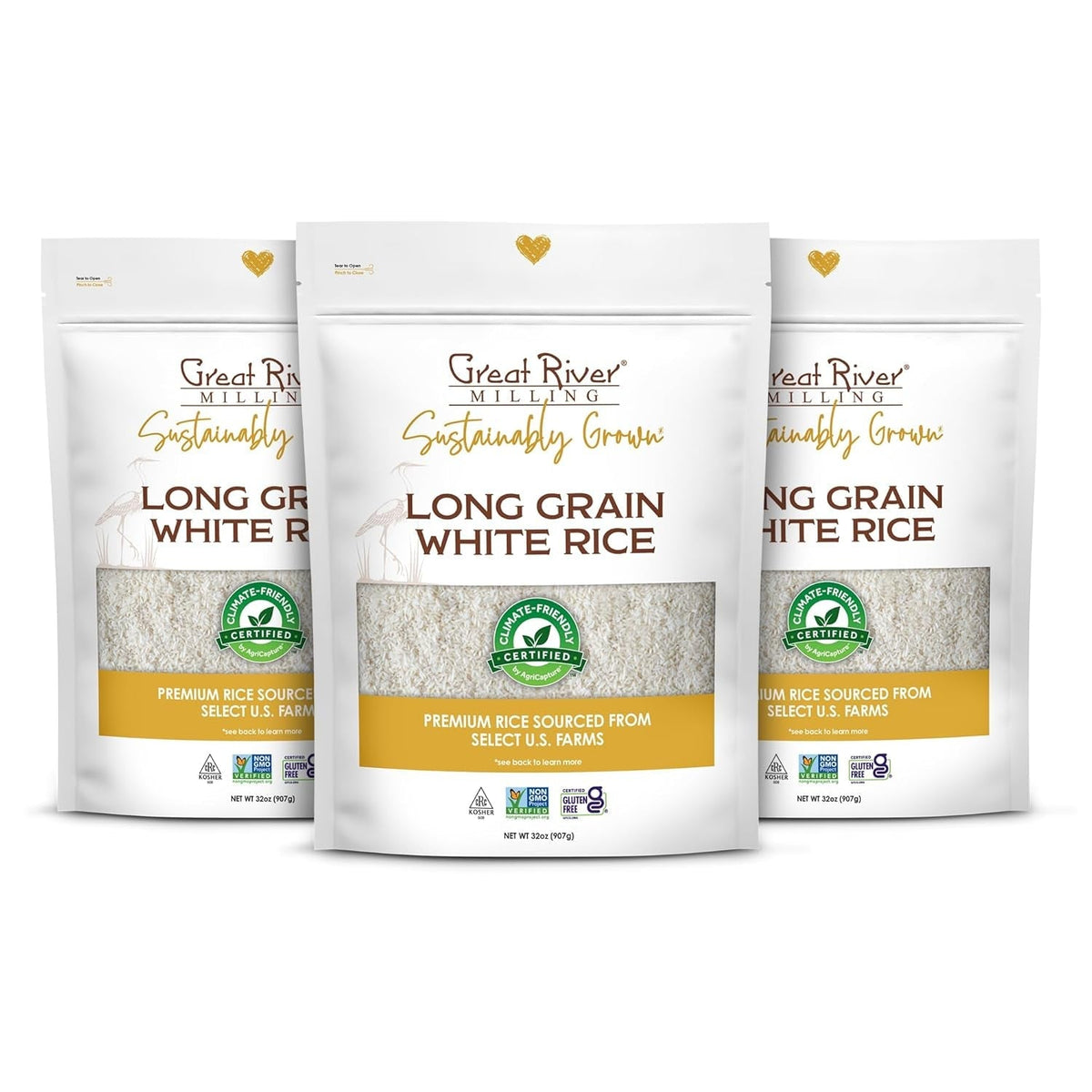 Climate Friendly White Rice, Long Grain White Rice Cooker Ready, Gluten Free, Vegan, Kosher, Vegetarian, Non-Gmo, Plant Based, US Sustainably Grown, 2Lb. Resealable Bag (Pack of 3) (Packaging May Vary)