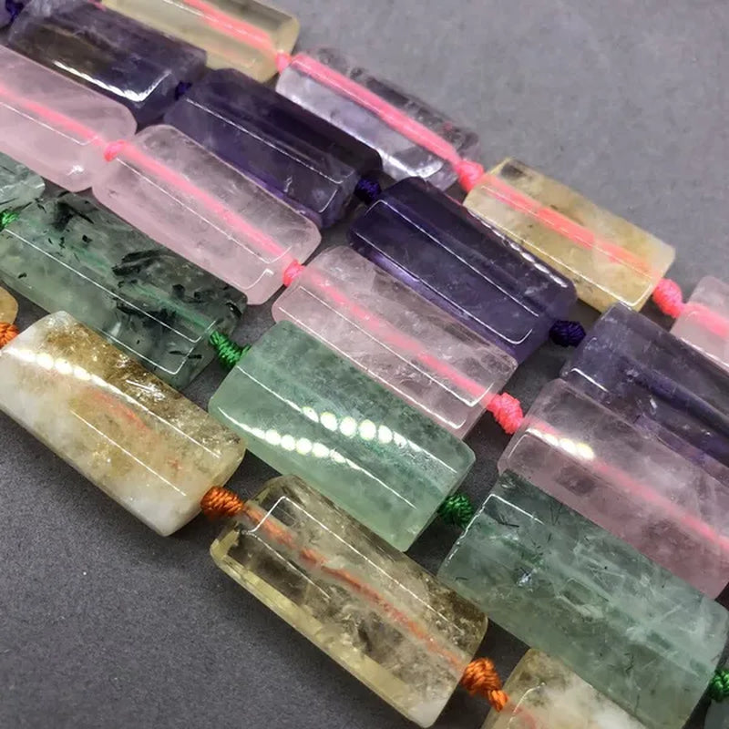 Natural Faceted Rectangle Bead Crystal Amethyst Rose Quartz Prehnite Citrine Diy