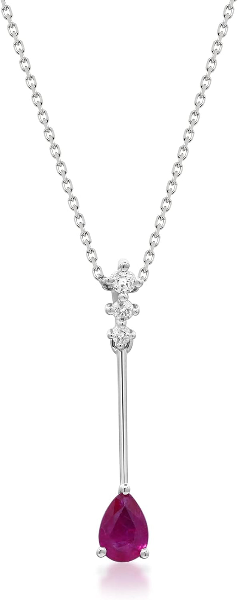 10K White Gold Genuine Ruby and Natural Diamond (I1) Necklace for Women.