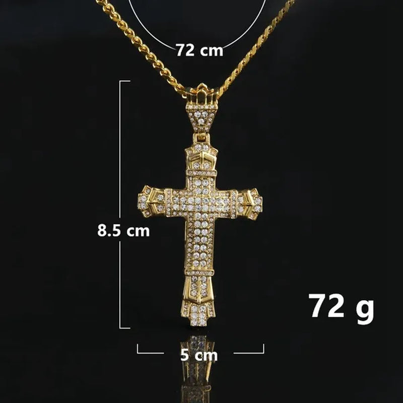 Diamond Miami Cuban Link 24K Gold / 925 Silver Plated Cross Pendant Stainless Steel Hip Hop Necklace