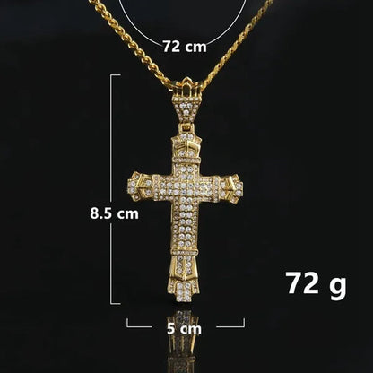 Diamond Miami Cuban Link 24K Gold / 925 Silver Plated Cross Pendant Stainless Steel Hip Hop Necklace