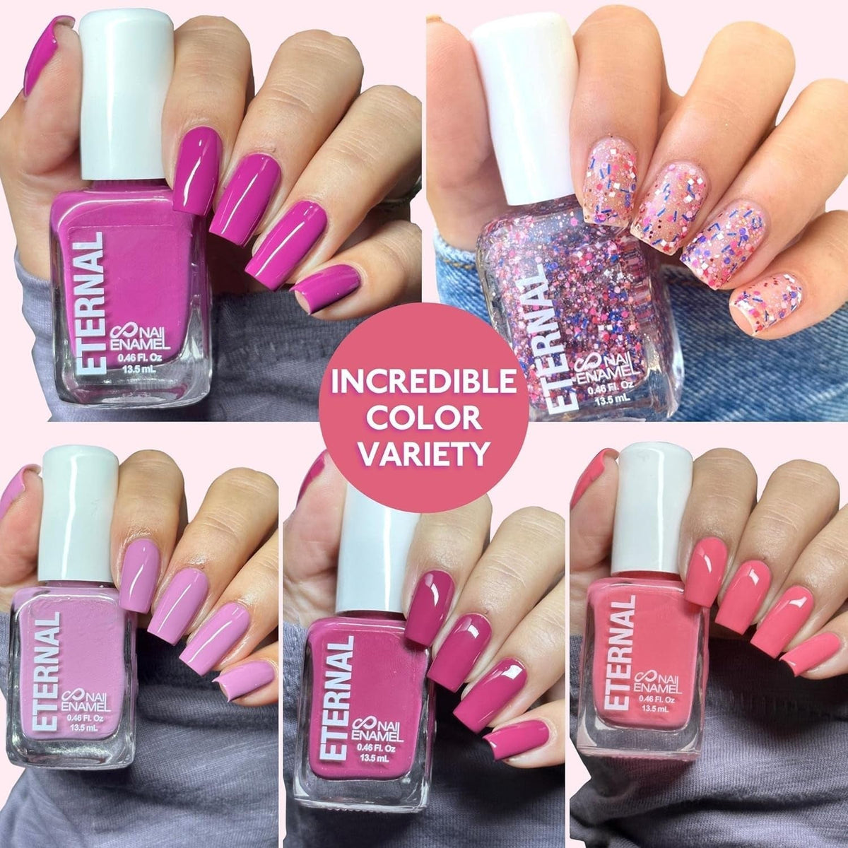 Glitter Nail Polish Set for Women (PINKFETTI) - Hot Pink Nail Polish Set for Girls | Long Lasting & Quick Dry Natural Nail Polish Kit for Home DIY Mani Pedi | Made in USA, 13.5Ml (Set of 5)