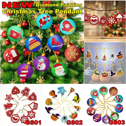 DIY Diamond Painting Christmas Tree Pendant Gift Tag Card Christmas Halloween Decoration Pendant-10 PC set
