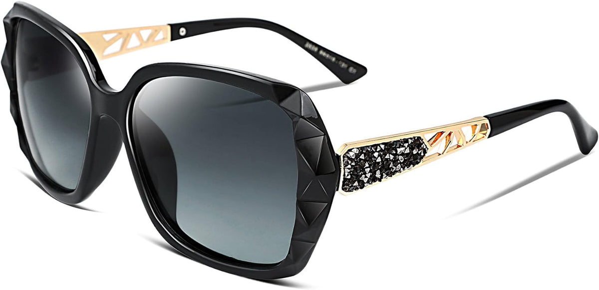 Polarized Women Square Sunglasses Sparkling Composite Shiny Frame B2289