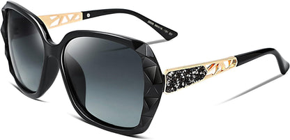 Polarized Women Square Sunglasses Sparkling Composite Shiny Frame B2289