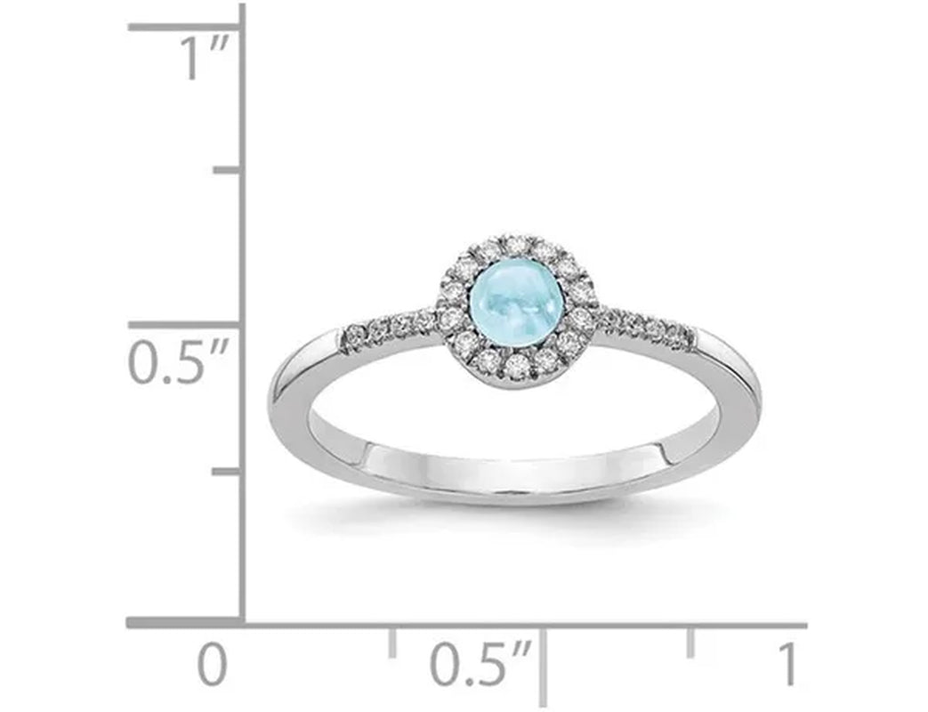 1/2 Carat (ctw) Cabachon Aquamarine Ring in 14K White Gold with Accent Diamonds