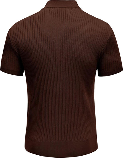 Men's Mock Turtleneck Sweater Short Sleeve Casual Basic Pullover Sweater Ribbed Knit Pullover Solid Tee