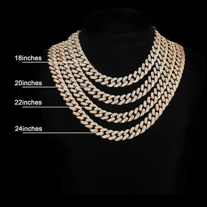 3 Colors 13MM Iced Out Chain Hip Hop Watch Necklace Bracelet Bling Miami Cuban Link Chain Mens Jewelry Set Relojes Hombre