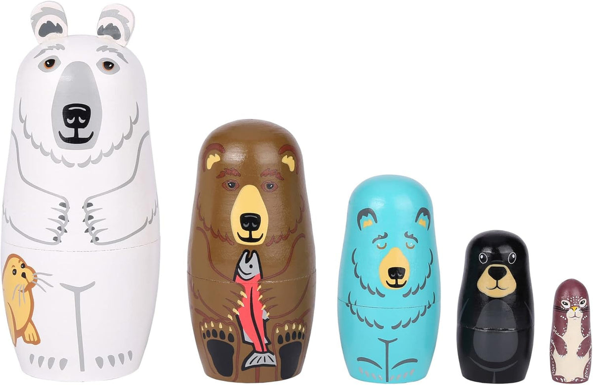5Pcs Russian Nesting Dolls, Handmade Wooden Cute Bear Matryoshka Dolls Set for Kids Christmas Birthday Wishing Gift (Bear Series)