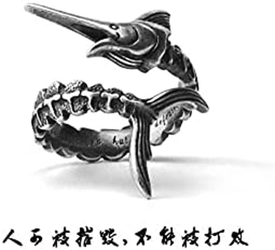 The Old Man and the Sea Marlin Fish Ring Retro Copper Inspirational Ring Open Adjustable Ring for Women Men