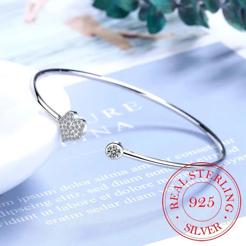 925 Sterling Silver Crystal Butterfly/Dragonfly/Heart Charm Bangles For Women Bracelet &Bangle Wedding Birthday Party Jewelry