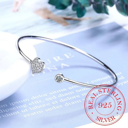 925 Sterling Silver Crystal Butterfly/Dragonfly/Heart Charm Bangles For Women Bracelet &Bangle Wedding Birthday Party Jewelry