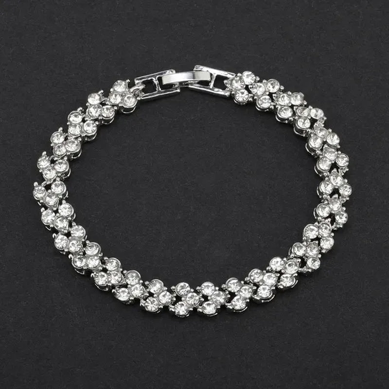 Hip Hop Bling Iced Out Cubic Zirconia Charm Bracelet  Gold Silver Tennis Chain Bracelets Women 3 Row Link Chain Jewelry