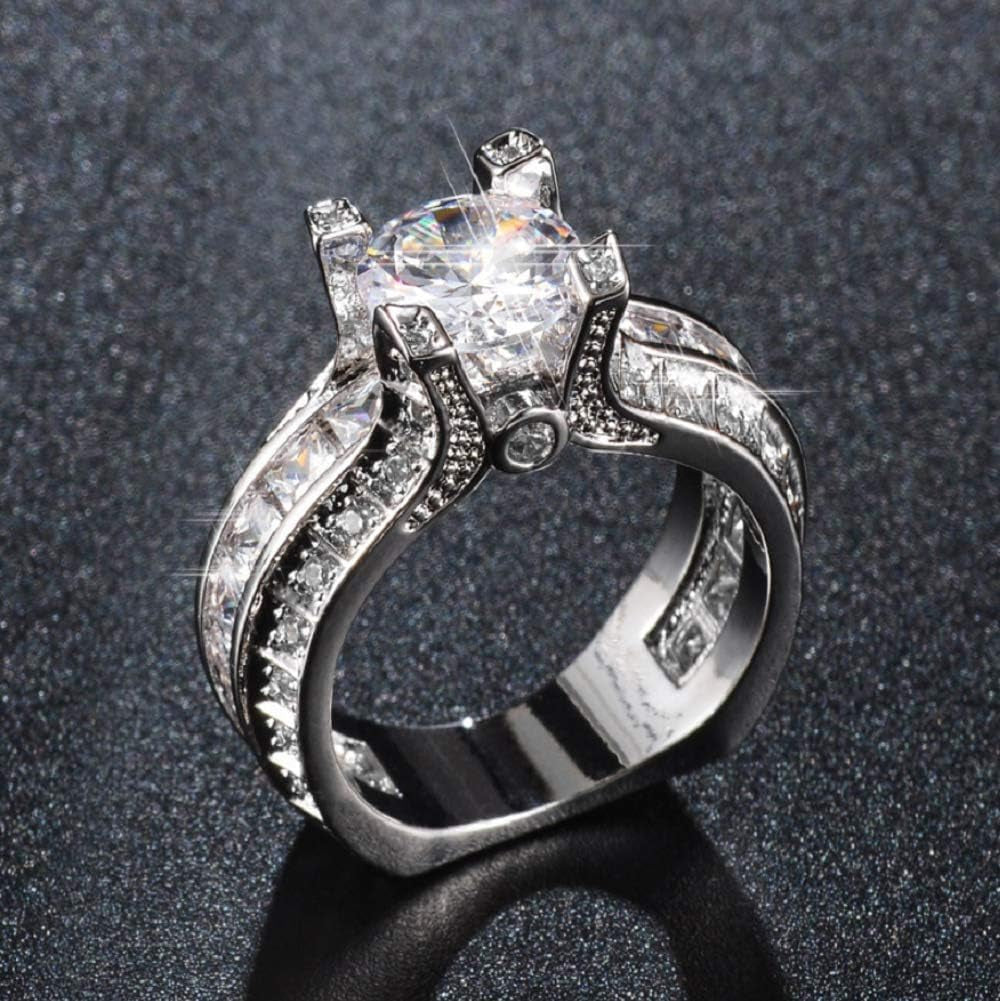 Fashion Women 925 Sterling Silver Ring,White Topaz Cubic Zirconia CZ Diamond Elegant Eternity Engagement Wedding Band Ring Size 6-10 (US Code 6)